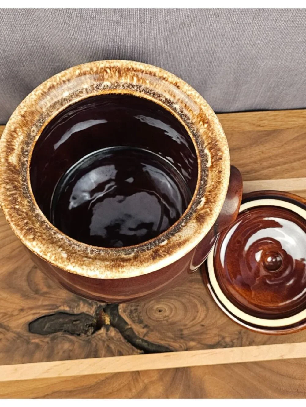 Hull Bean Pot Ceramic Brown Glazed With Lid Vintage 7 Inch